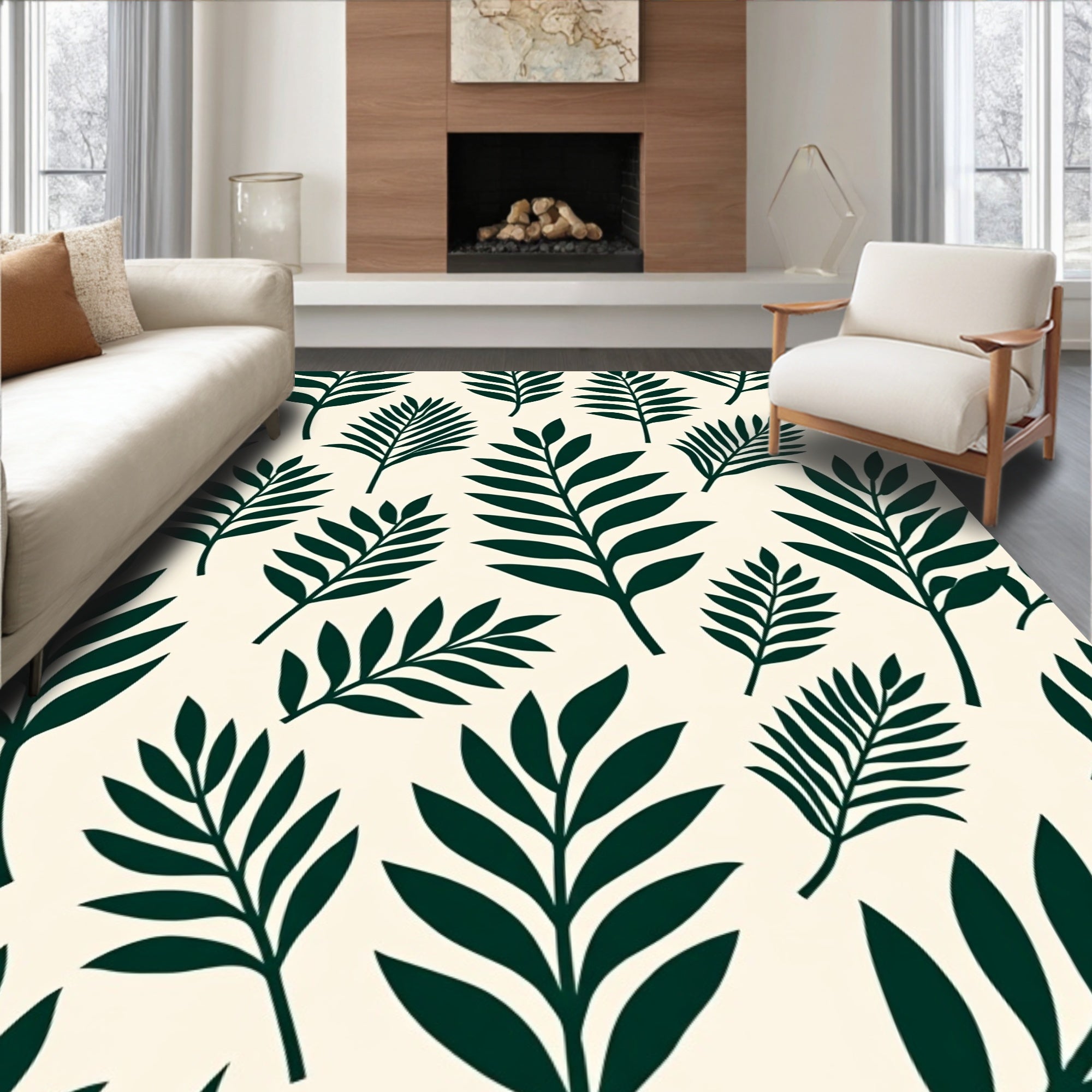 Dark Green Leafyclad Botanical Scene Rug