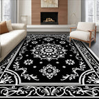 Black and White Floral Mandala Medallion Rug