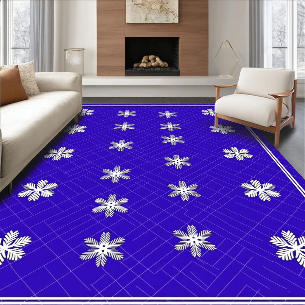 White Snowflake Blue Geometric Rug