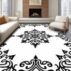 Black and White Scrollwork Medallion Rug