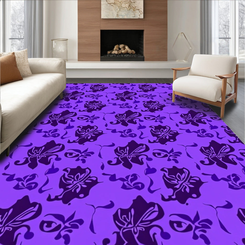Chic Violet Floral SwirlRug Rug
