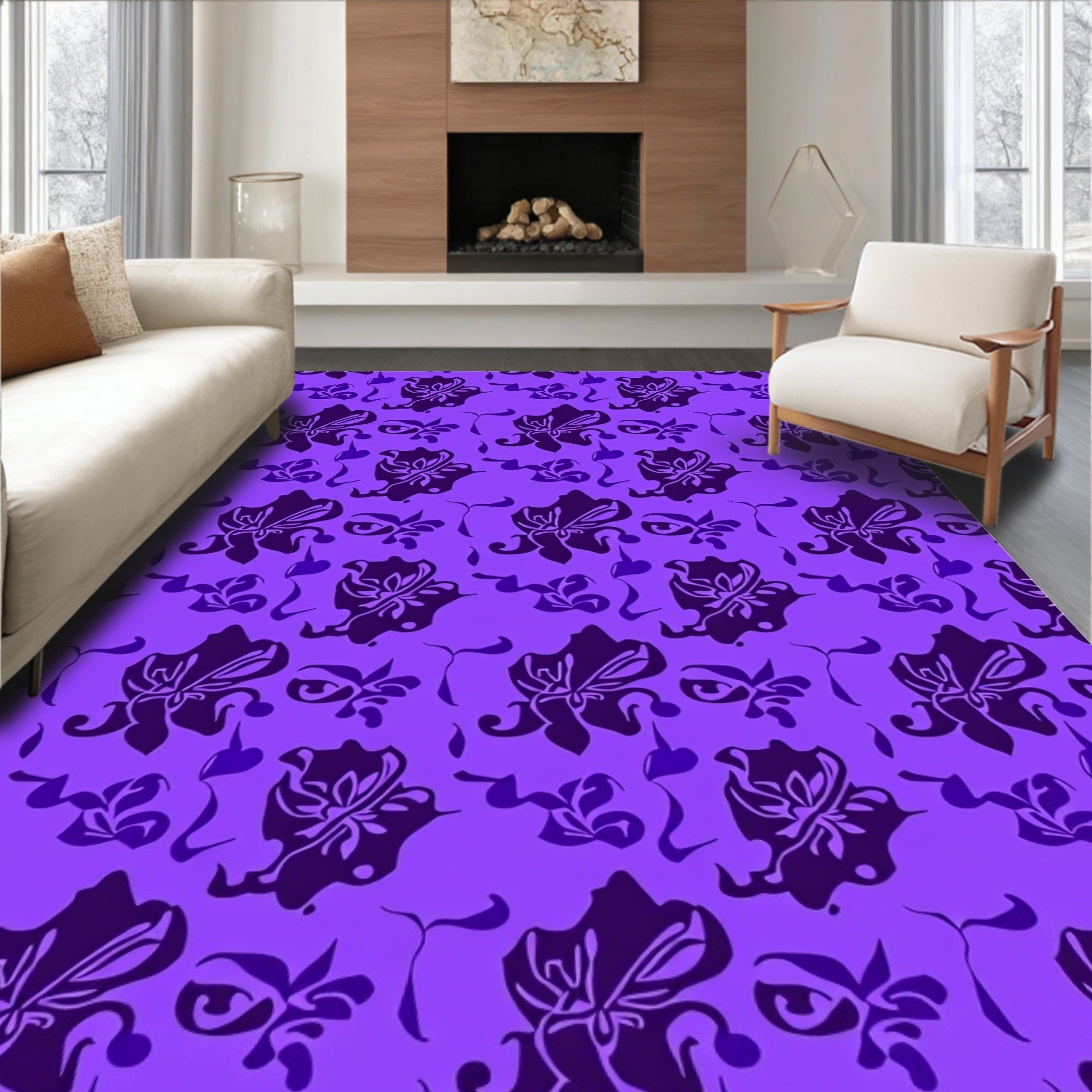 Chic Violet Floral SwirlRug Rug