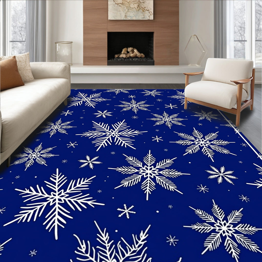 Deep Blue White Snowflake Medley Rug