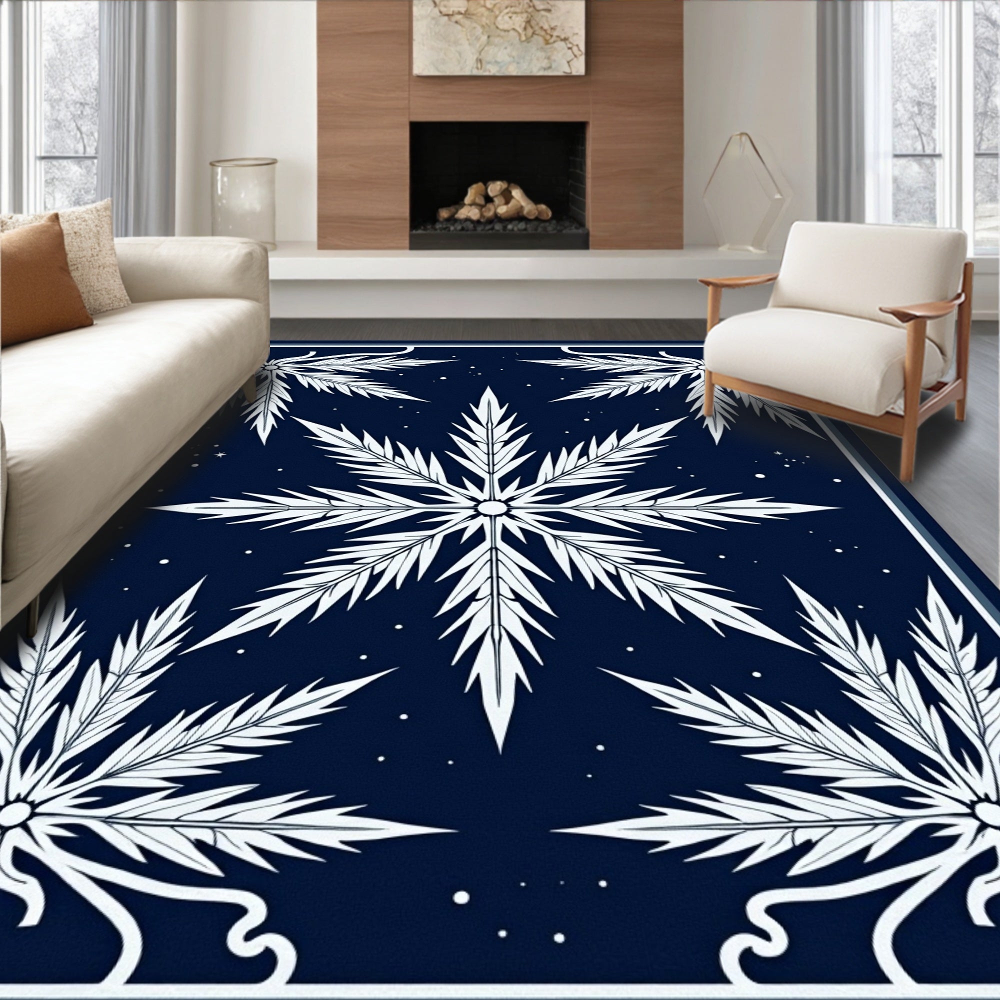 Deep Blue Starburst Botanical Rug