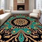 Teal Ochre Floral Butterfly Mandala Rug