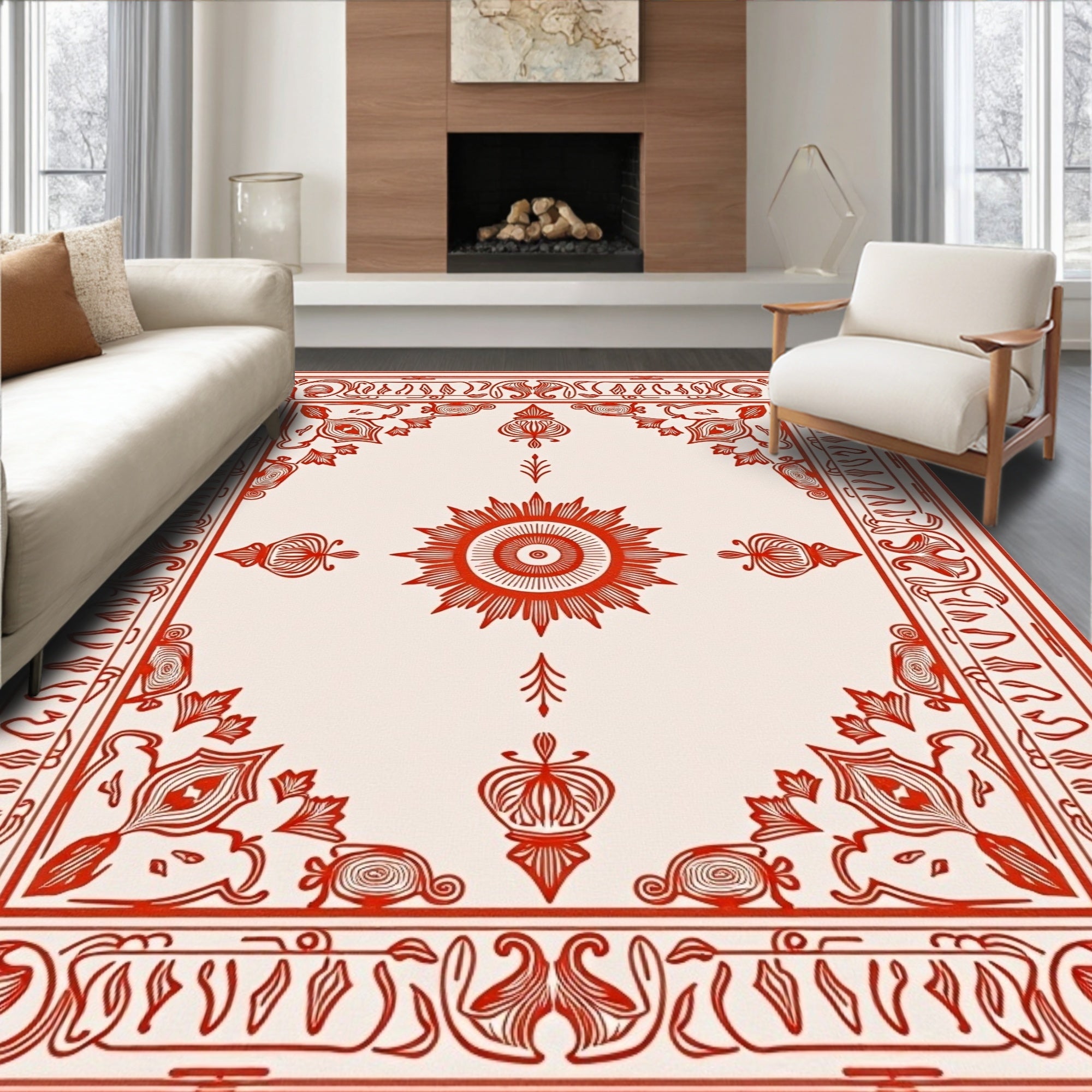 Ornate Red Sunburst Medallion Rug