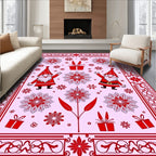 Red Gnome Snowflake Christmas Ornament Rug
