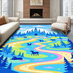 Whimsical Blue Castle Rainbow Path Rug