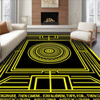 Black Yellow Geometric Concentric Circle Rug