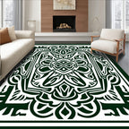 Dark Green Ornate Floral Crest Rug