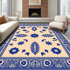 Blue Floral Cream Border Rug
