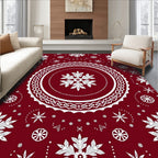 Deep Red White Snowflake Medallion Rug