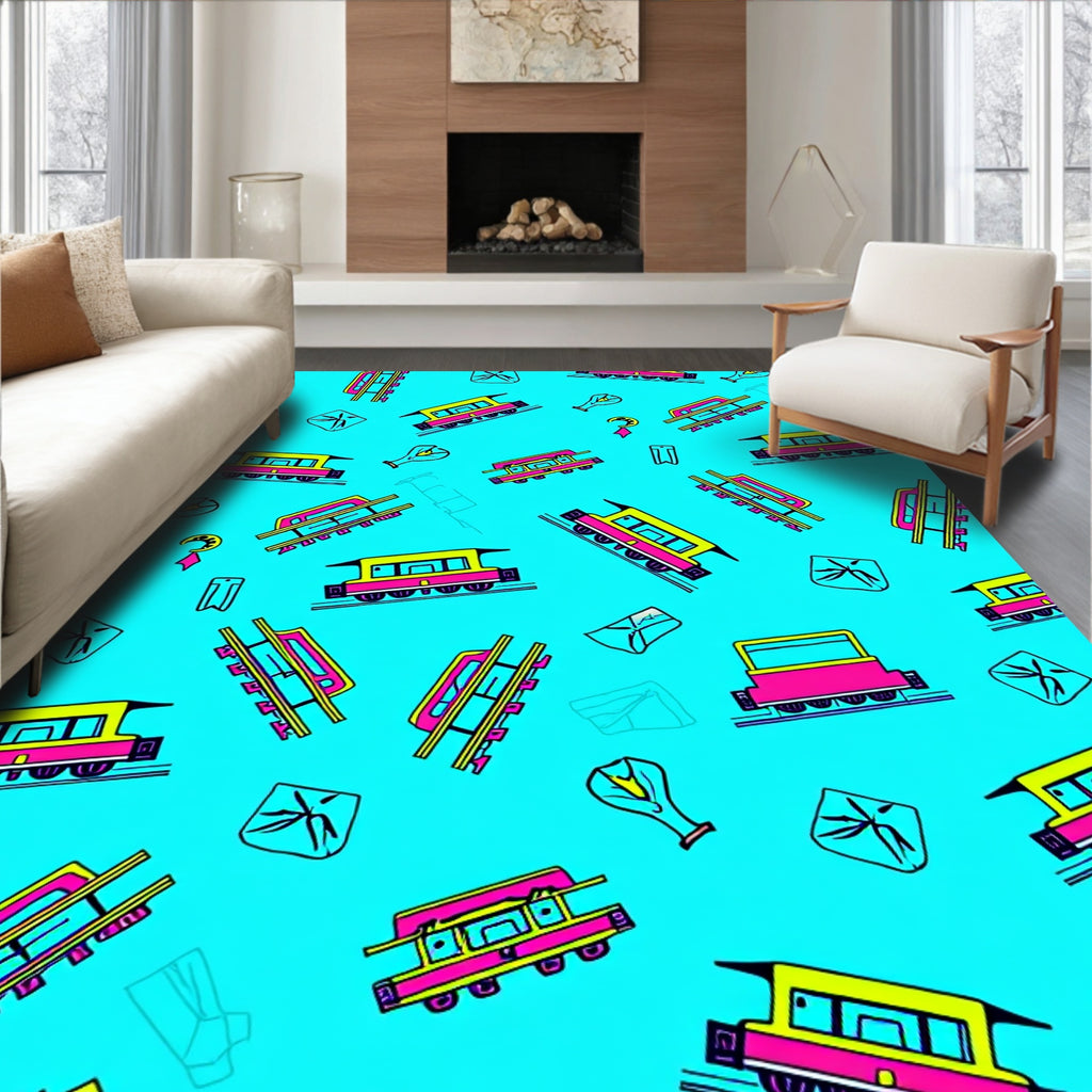 Yellow Pink Tram Retro Repeat Rug