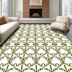 Olive Green Ornate Repeating Trellis Rug
