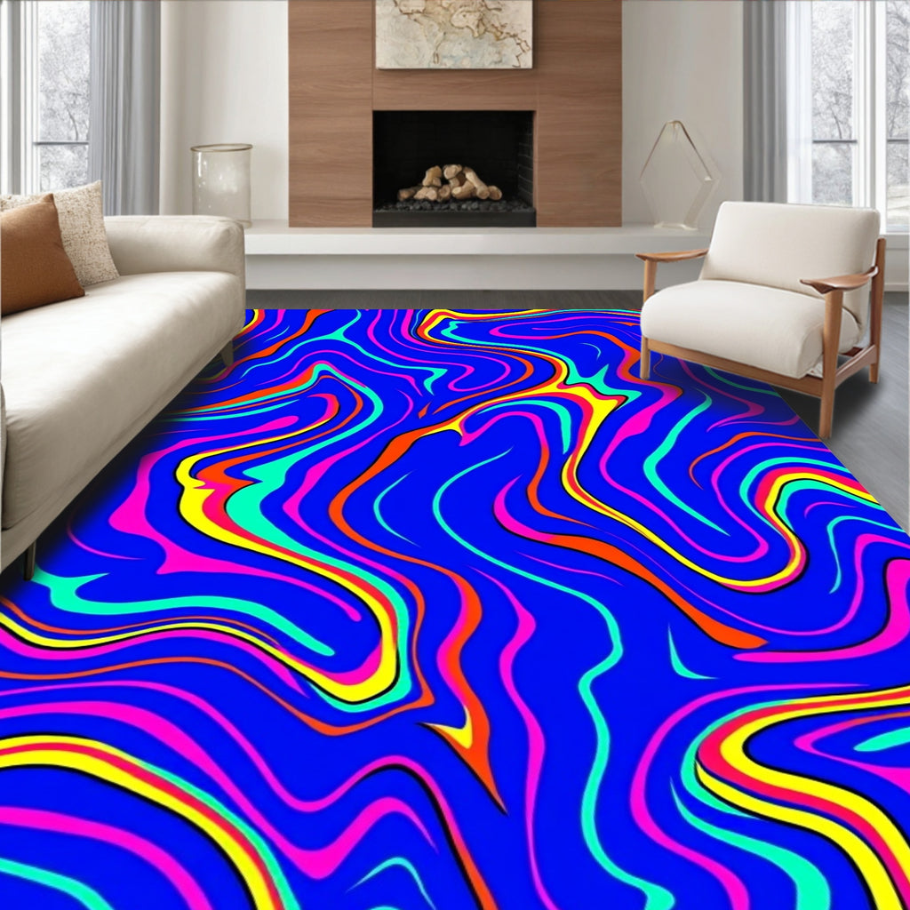 Bold Abstract Swirls Blue Rug