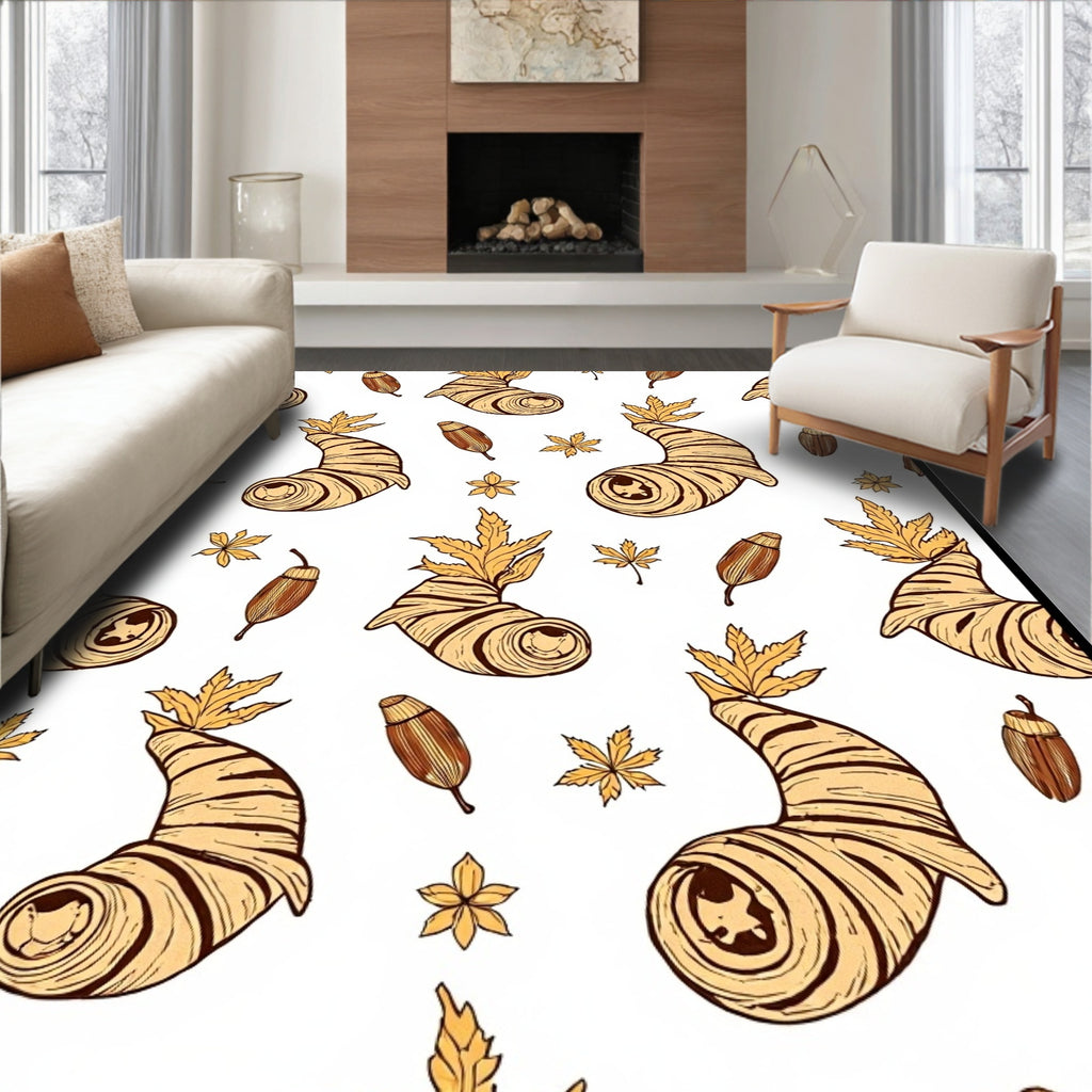 Autumnal Swirls Acorns Leaves And Flowers Rug