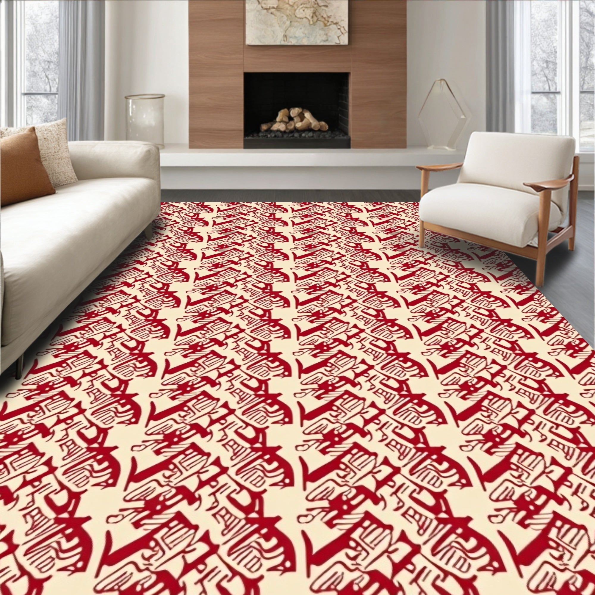 Crimson Calligraphy Repeating Medallion Rug