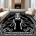 Ornate Black White Skeleton Border Rug