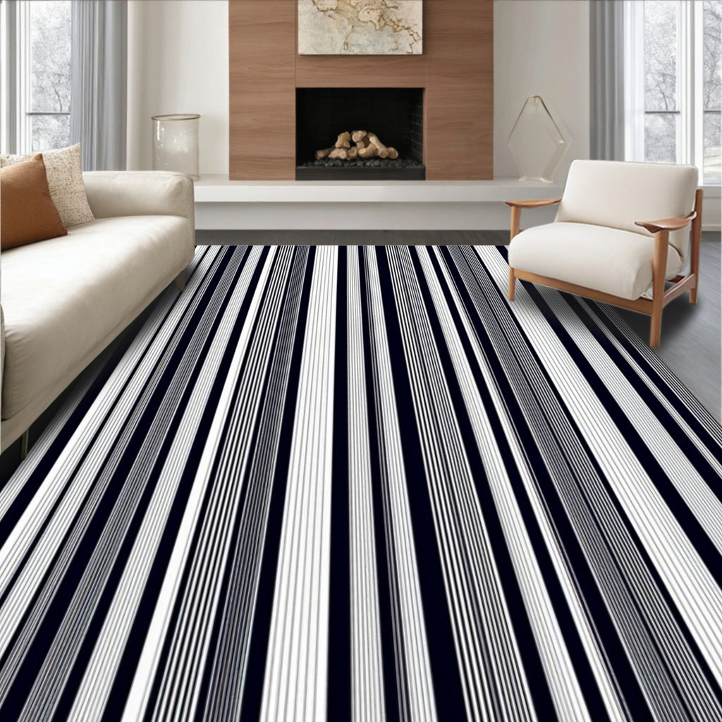 Abstract Black White Vertical Stripes Rug
