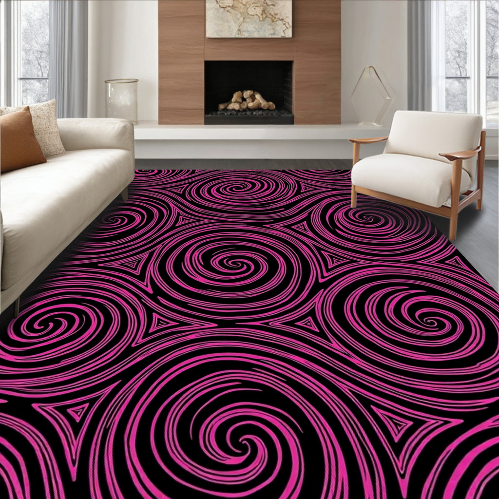 Vibrant Pink Swirl Triangles Rug