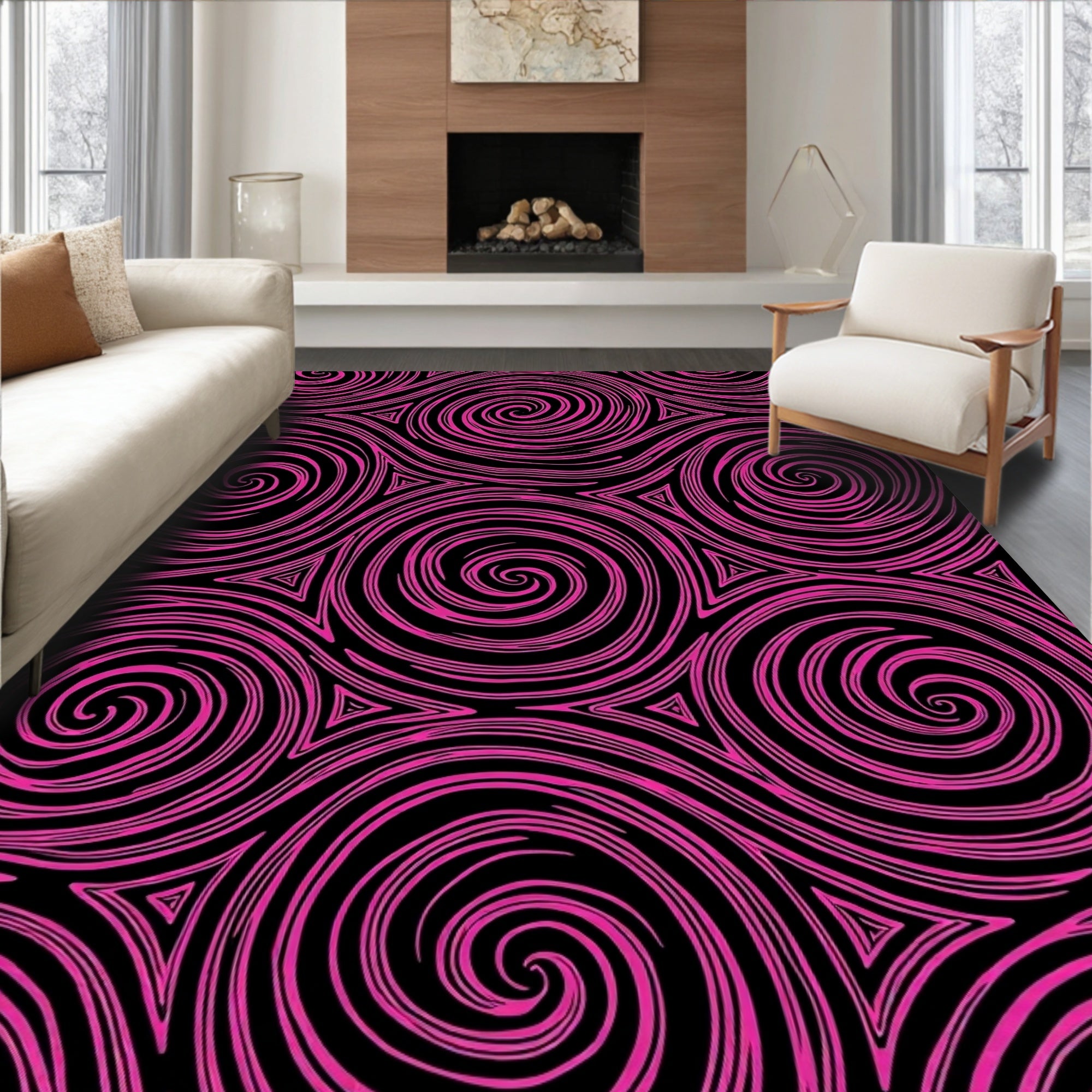 Vibrant Pink Swirl Triangles Rug