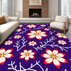 Crimson White Floral Vines Deep Blue Rug