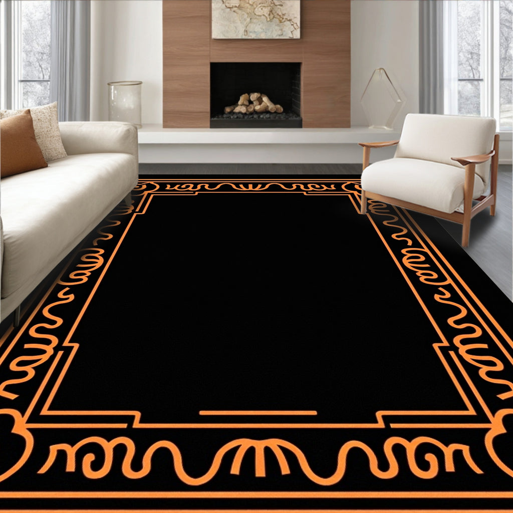 Art Deco Orange Geometric Border Rug