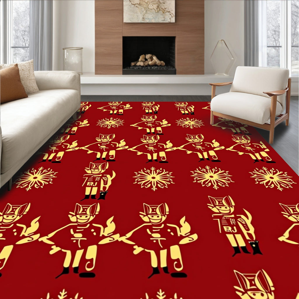 Golden Nutcracker Snowflake Holiday Repeat Rug