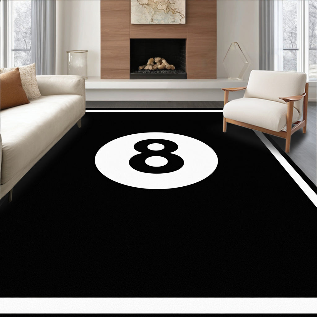 Bold Black White Eight Ball Rug