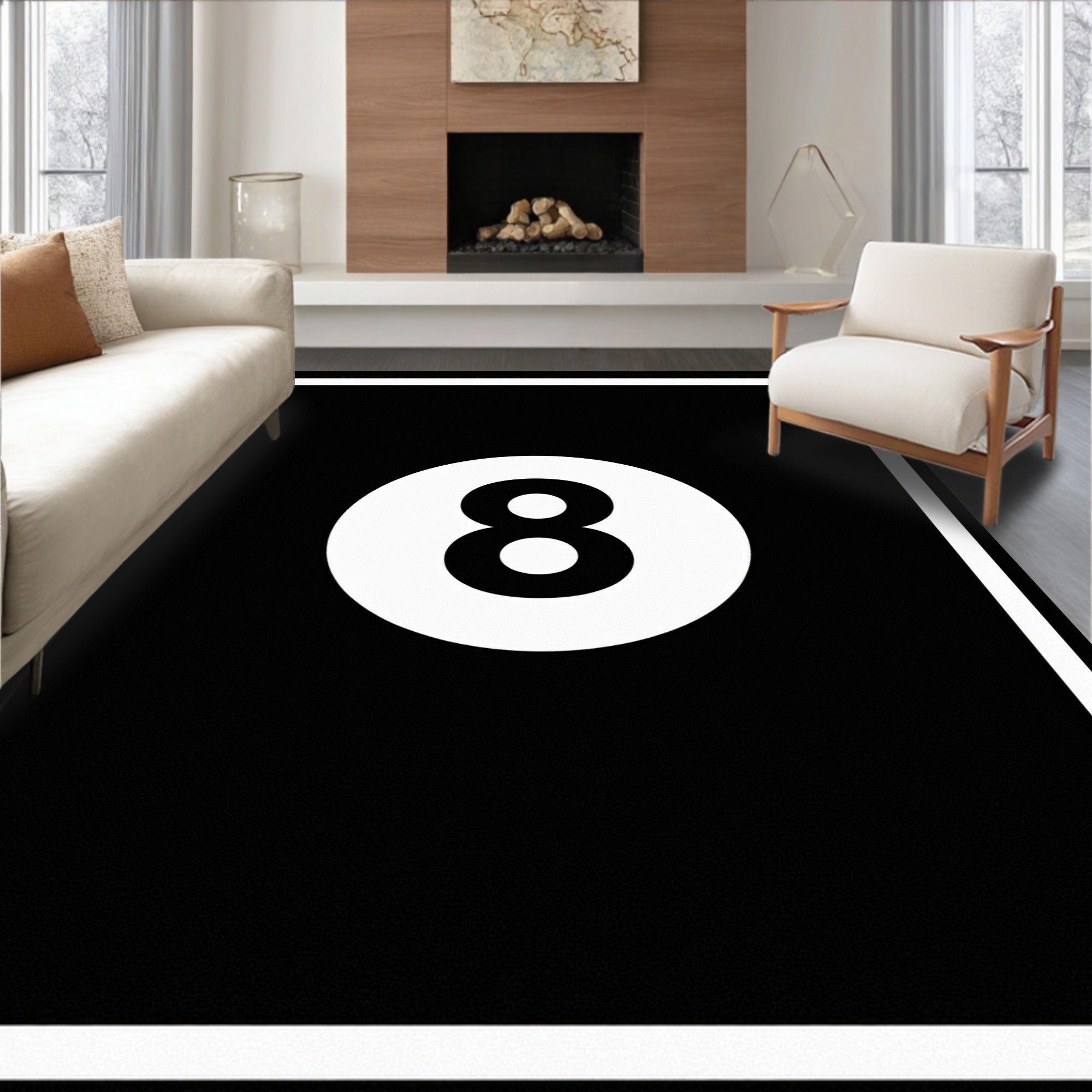 Bold Black White Eight Ball Rug