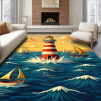Coastal Lighthouse Sailboat Wave Scene Rug
