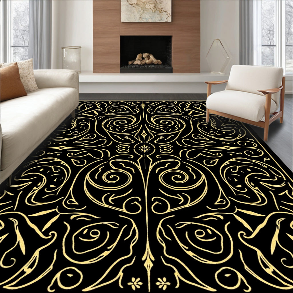 Ornate Golden Swirls and Faces Rug