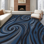 Deep Blue Swirling Brushstroke Rug
