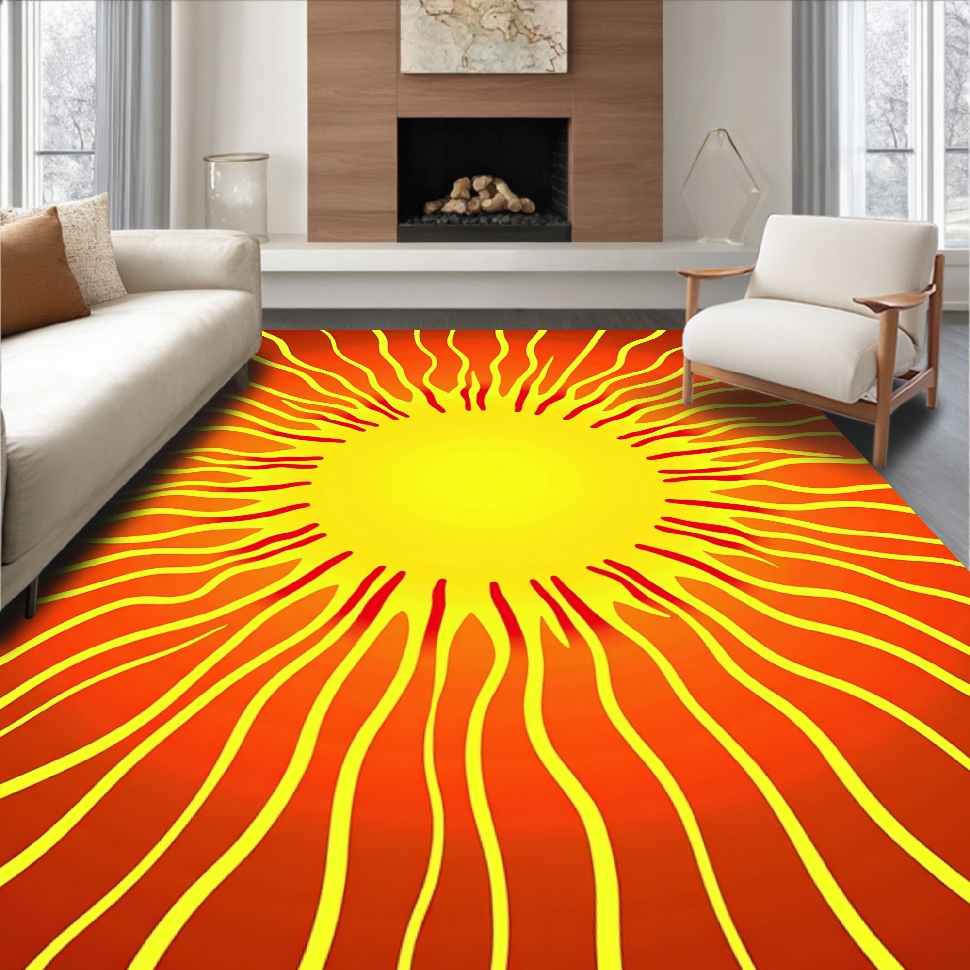 Radiant Yellow Sunburst Rays Rug