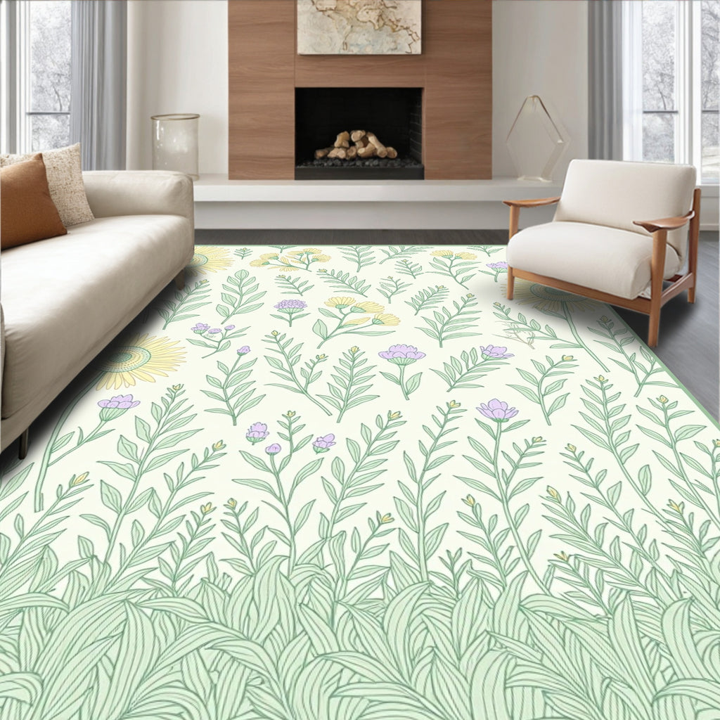 Soft Yellow Purple Botanical Garden Rug