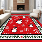 Festive Snowman Snowflake Christmas Red Rug