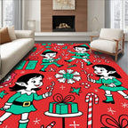 Whimsical Christmas Elves Candy Cane Collage Rug