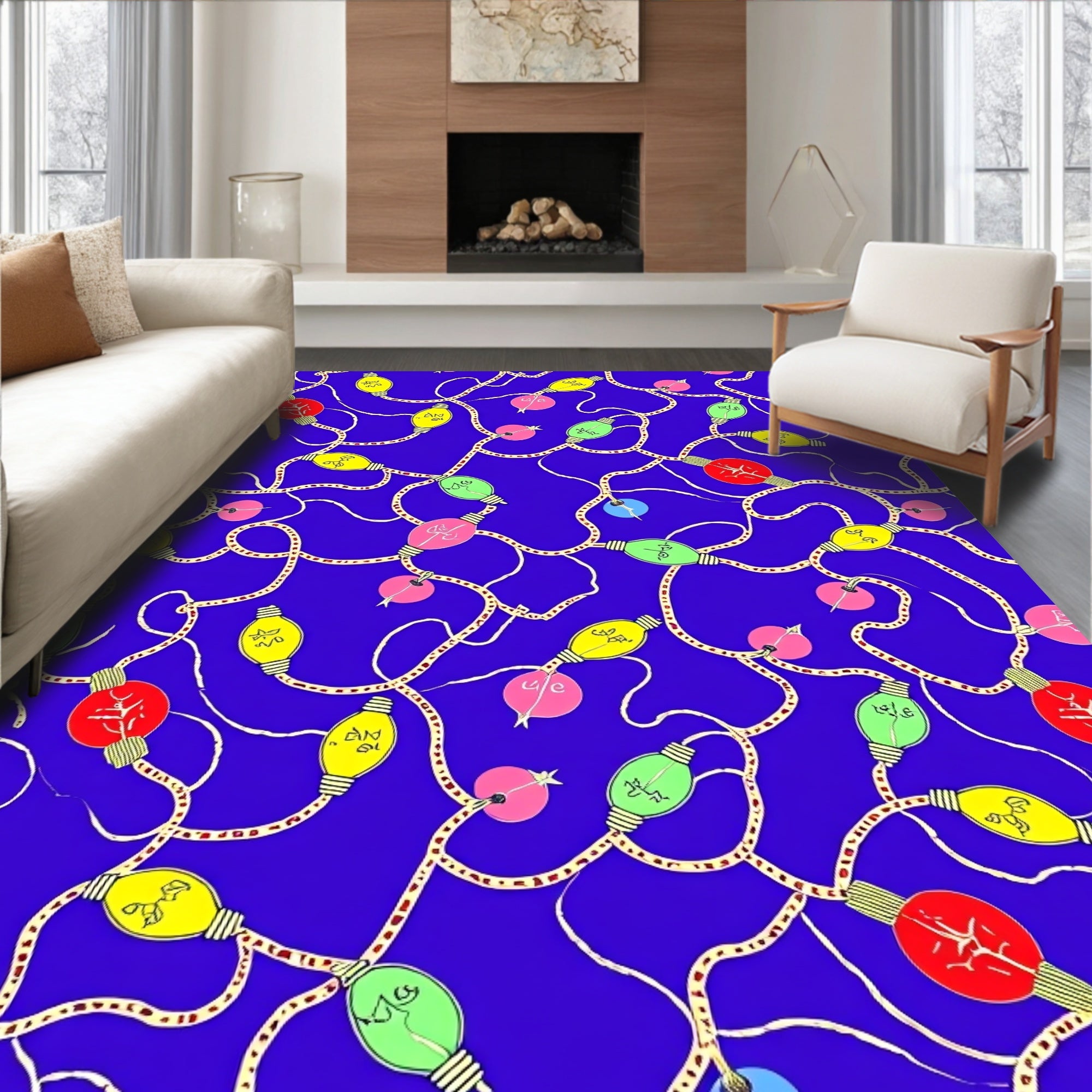 Colorful Christmas Lights Garland Rug