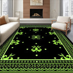 Neon Black Ornate Floral Border Rug