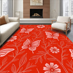 Red Butterfly Floral Vines Rug