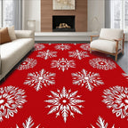 White Snowflakes on Red Background Rug