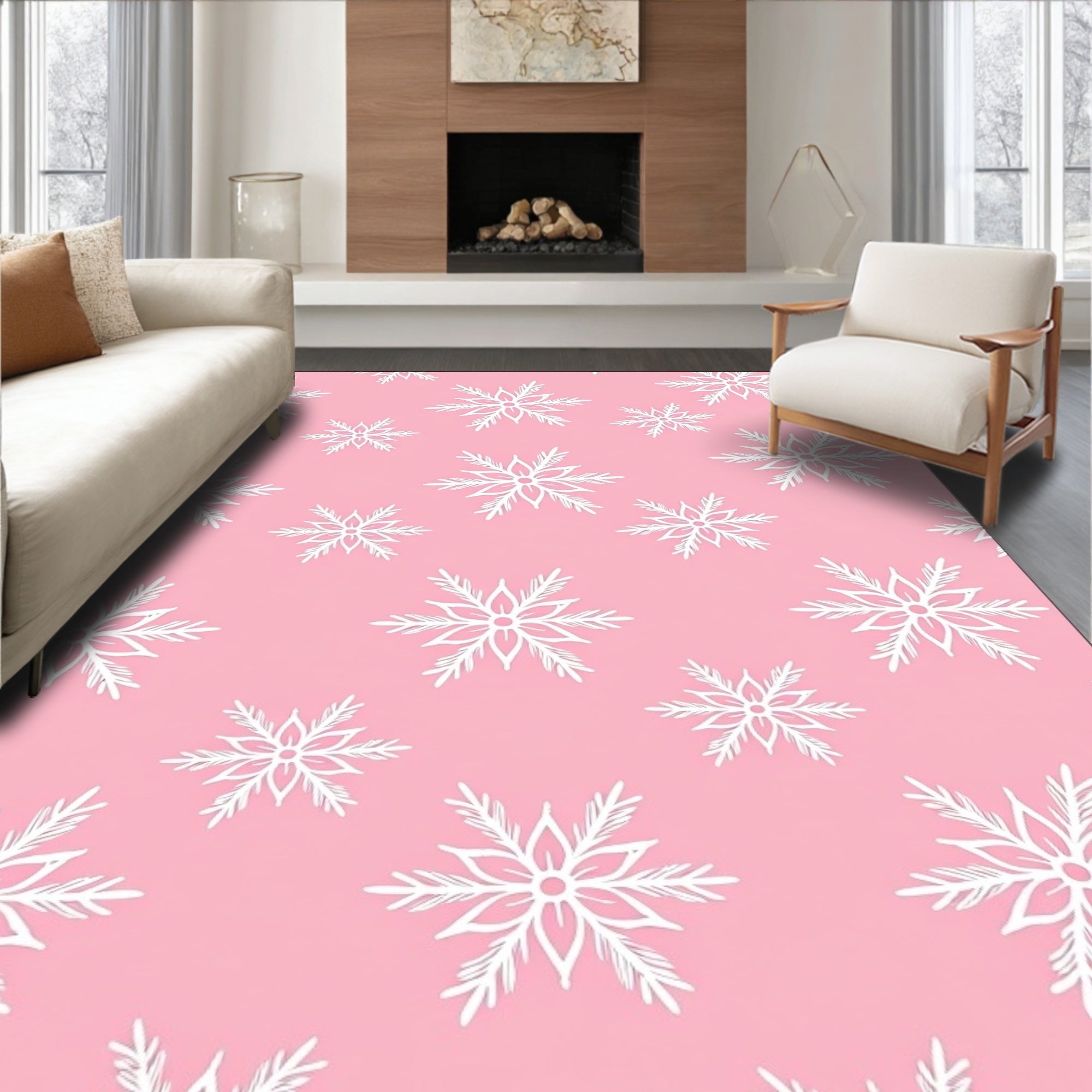 Soft Pink Snowflake Scatter Rug