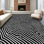 Black and White Abstract Woven Lines Rug
