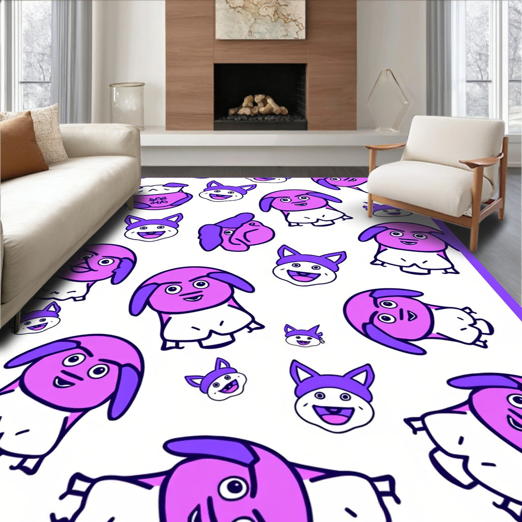 Playful Pink Puppy Cartoon Collage Rug
