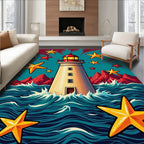 Nautical Lighthouse Starry Marine Scene Rug