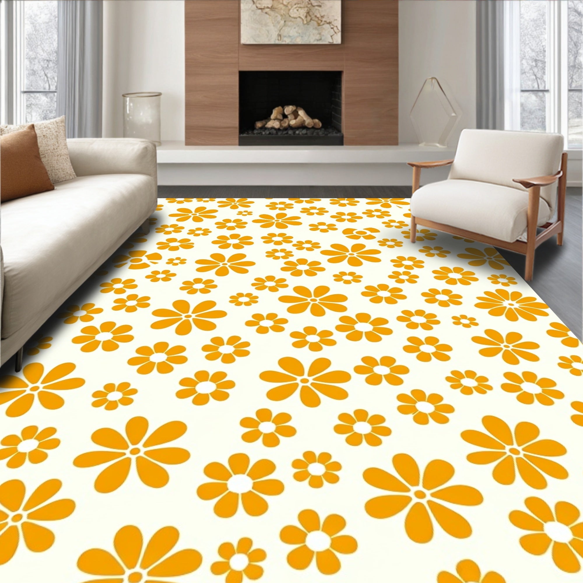 Retro Orange Flower Collage Rug