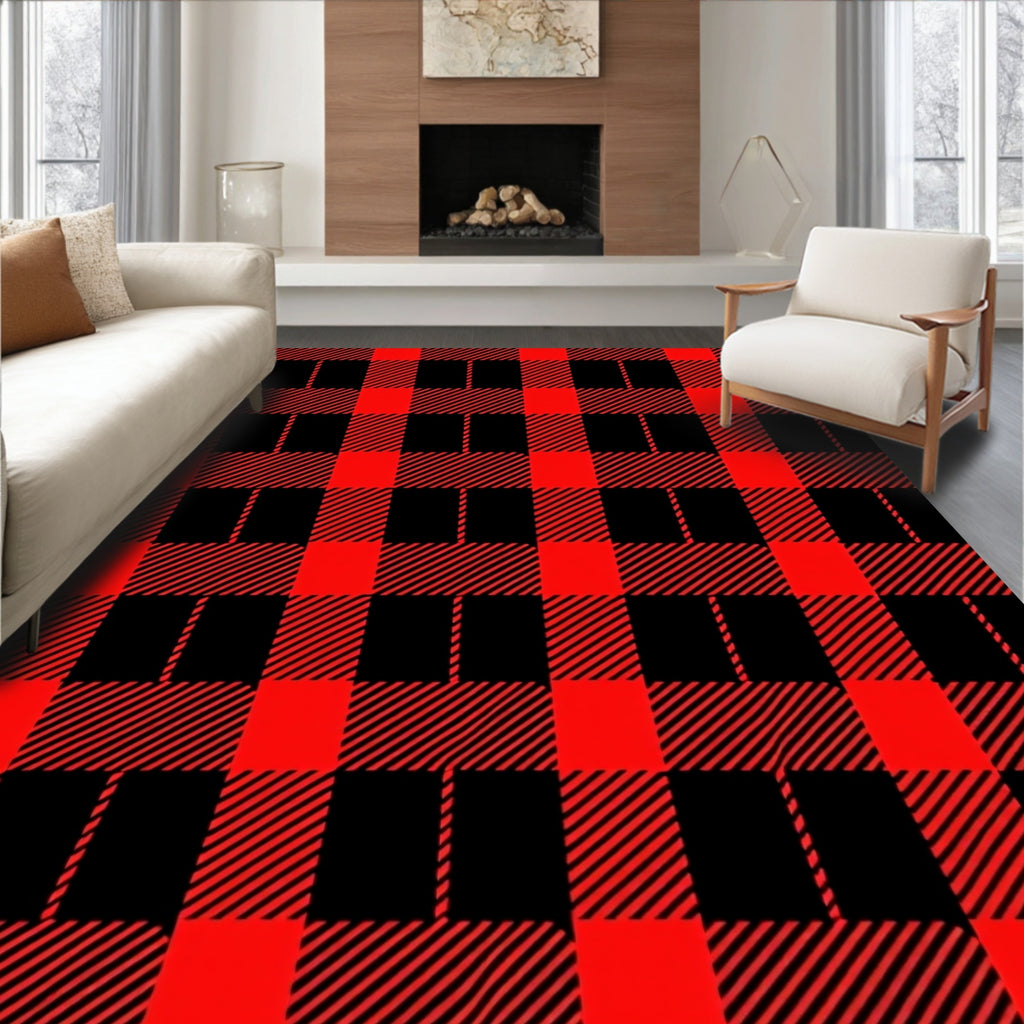 Red Black Buffalo Check Squares Rug