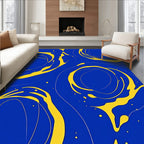 Abstract Yellow Swirl Blue Rug