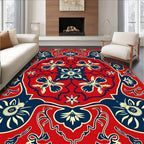 Crimson Navy Floral Medallion Rug