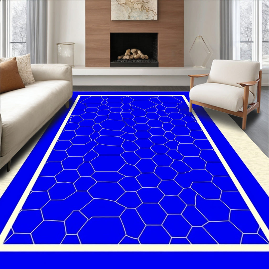 Modern Vivid Blue Hexagonal Network Rug